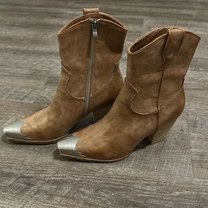 Brown and silver cowgirl booties